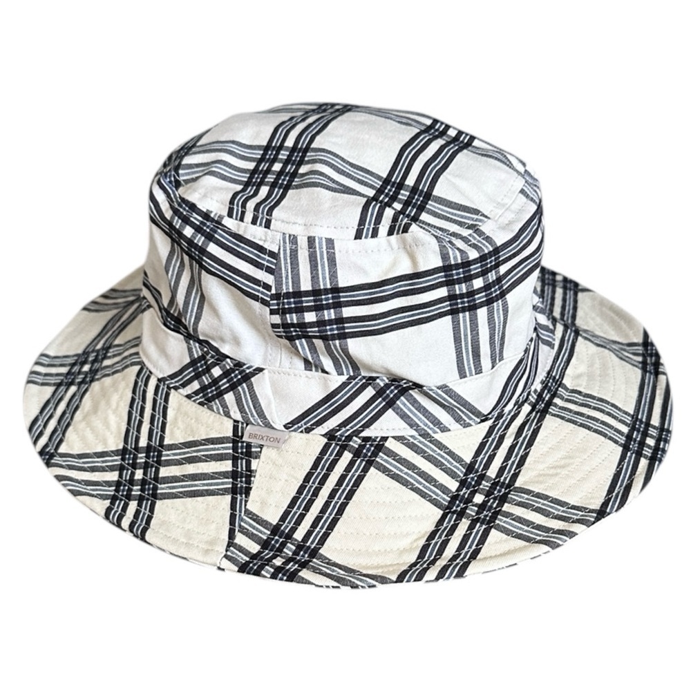 Brixton Petra Packable Bucket Hat M/L Ivory Dove Plaid 100% Cotton NWT